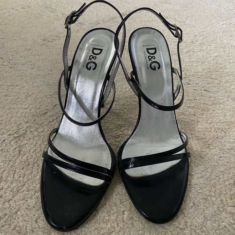 Dolce & Gabbana Black Strappy Patent Leather Heels